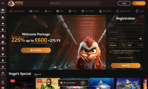 Hugo Casino homepage